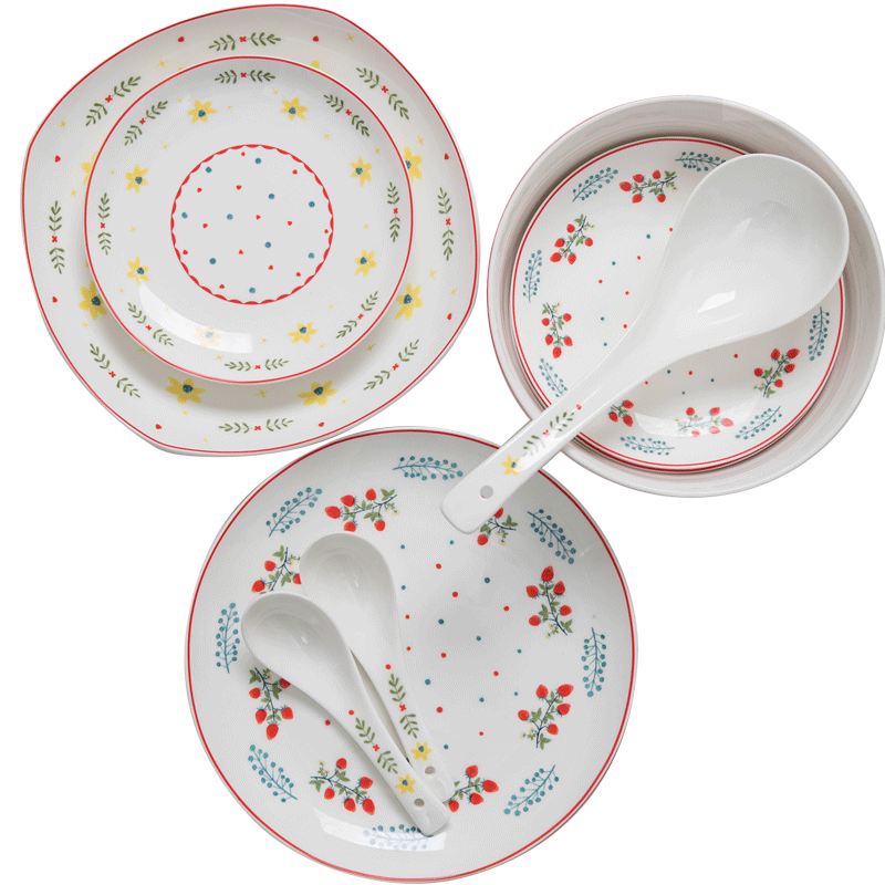 Lovely holiday ipads porcelain tableware suit dish dish spoon ceramic family dishes with rice bowl dish suits for
