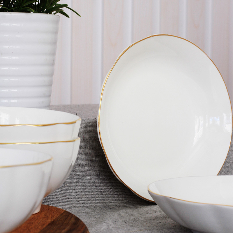 Pure white ceramic tableware series rice bowls gold petals rainbow such as bowl dish dish deep dish