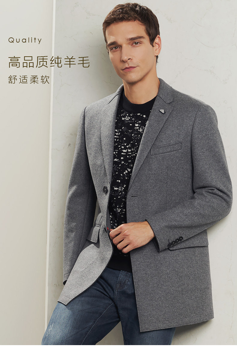VICUTU 威可多 100%精纺羊毛 男士中长款 修身毛呢大衣 图1