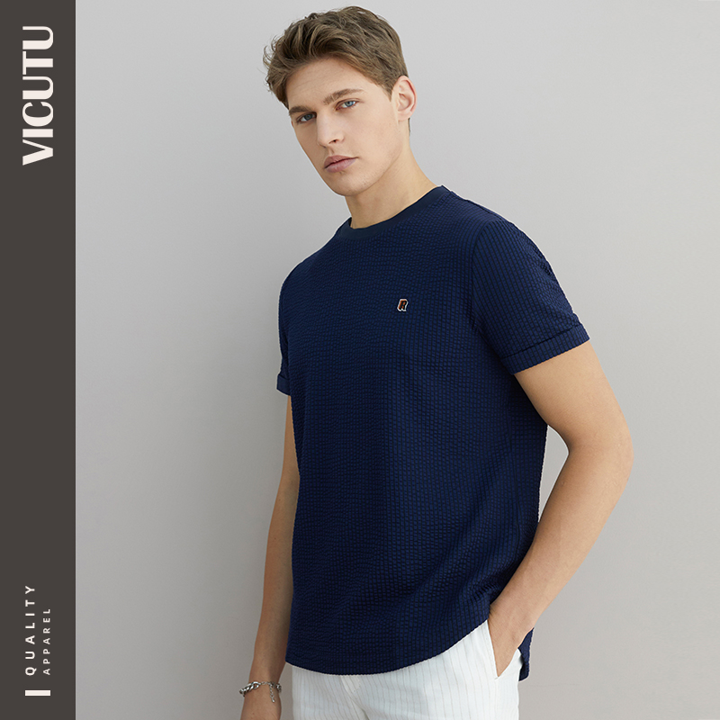 VICUTU men's summer thin short-sleeved shopping mall with the same cotton striped handsome t-shirt men