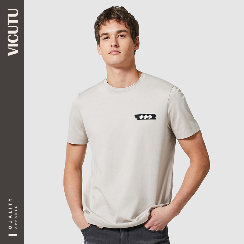 VICUTU summer personalized men's short-sleeved T-shirt trendy casual round neck pure cotton slim half-sleeved