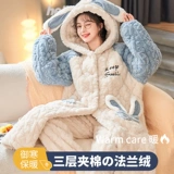 Демисезонный стеганый коралловый бархатный банный халат, флисовая длинная толстовка с капюшоном, пижама, комплект, увеличенная толщина