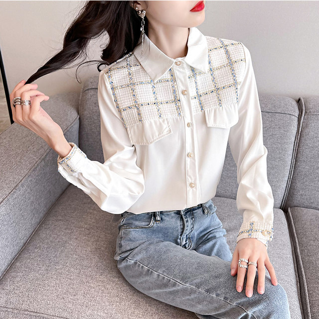 Long-sleeved white chiffon shirt women's early autumn Korean style niche chic top light mature small fragrant shirt