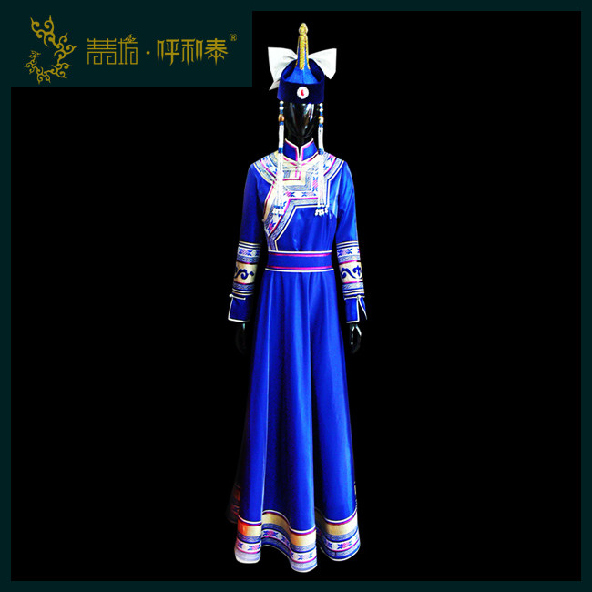 (Qingqingfang and Thai)Custom Mongolian fashion dress blue large pendulum Mongolian robe ethnic original design