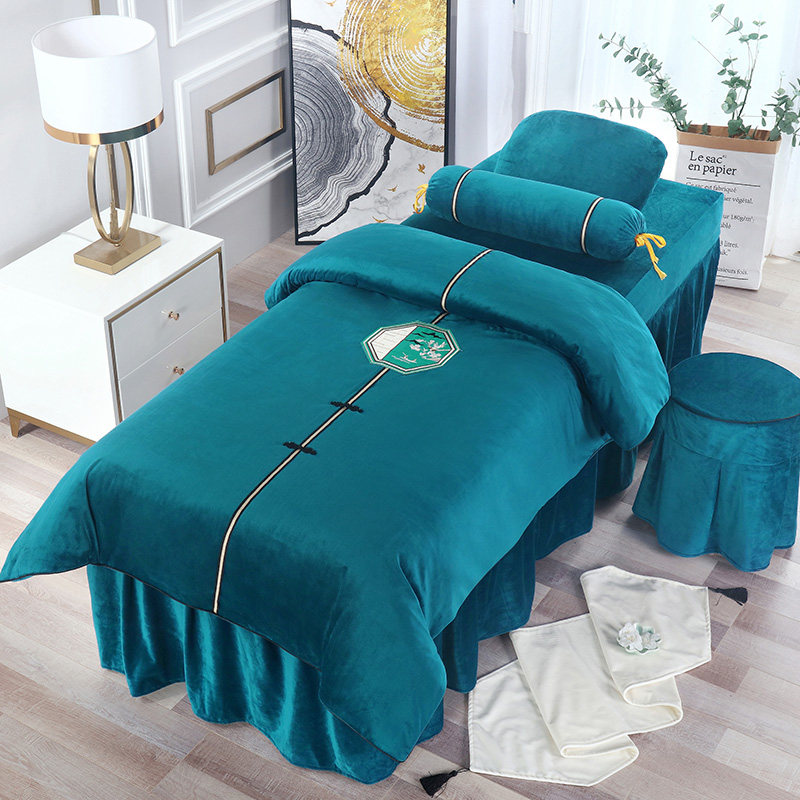 Upscale New Chinese Beauty Bed Hood Four Sets Pure Color Light Lavish Physiotherapy Washing Head Beds Bed Skirt Grey All Season Universal