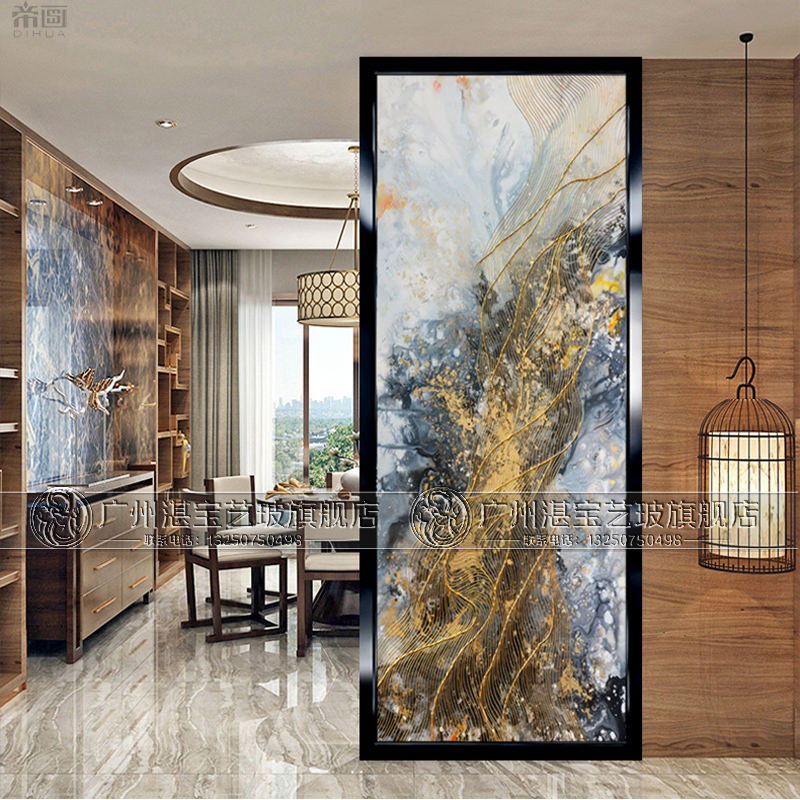 Tempered art glass shoe cabinet partition double-sided porch screen TV background wall living room abstract craft European style