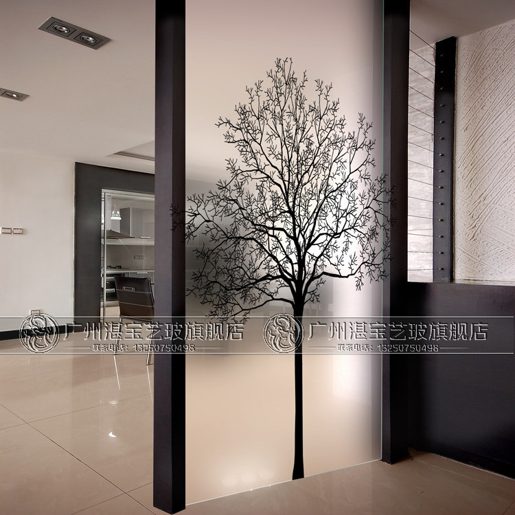 Art glass custom-made screen frosted craft double-sided porch living room partition background wall European-style modern minimalist tree