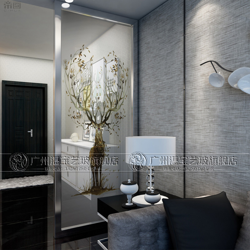 Customized simple art glass double-sided frosted tempered craft screen living room compartment abstract porch feng shui Elk