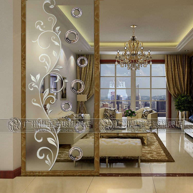 Art Glass Screen Gangway Genguan Partition TV Background Wall Carved bifacial craftsmanship Modern Eurovision Flowers