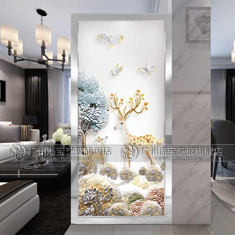 Art Glass Screen Aisle Gangguan Background Wall Cabinet Au Style Two Sides Carved Living Room Frosted Euphime Deer