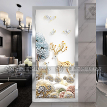 Art glass screen Aisle entrance background wall cabinet European-style two-sided carved living room Frosted translucent Sika deer