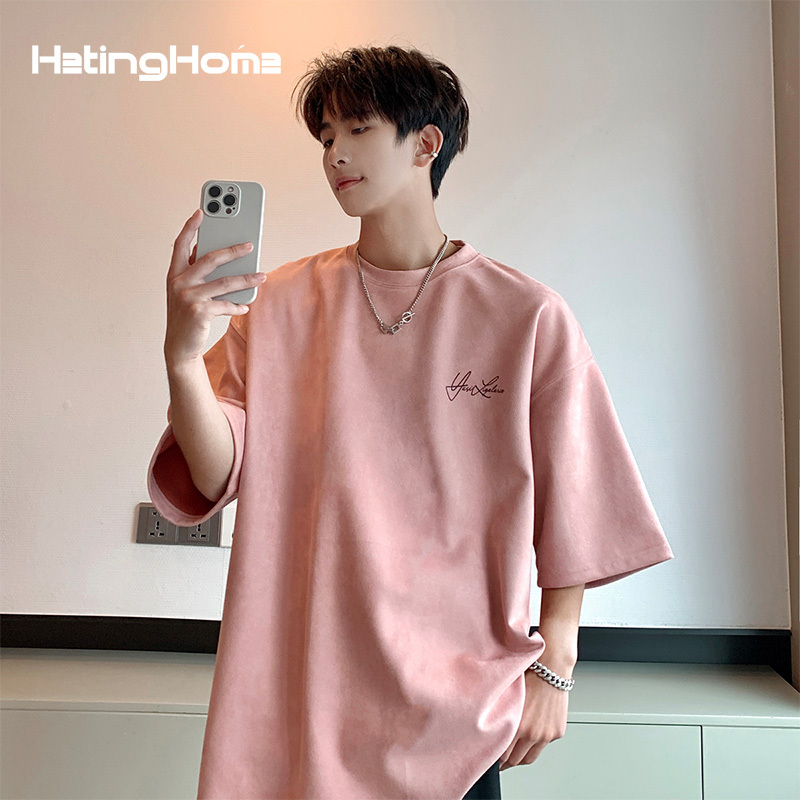 Hetinghome Pink Ocean! Summer Trendy Brand Couple Short-Sleeve Round-Neck T-Shirt, Loose Fit Men's American-Style Half-Sleeve Hetinghome Pink Ocean! Summer Trendy Brand Couple Short-Sleeve Round-Neck T-Shirt, Loose Fit Men's American-Style Half-Sleeve