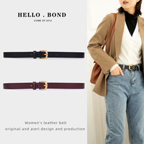 Belt womens top layer cowhide fashion all-match jeans belt womens fine leather simple black copper buckle belt summer