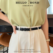 Belt womens brown simple all-match leather top layer cowhide high-quality belt womens thin Korean style trendy all-match jeans