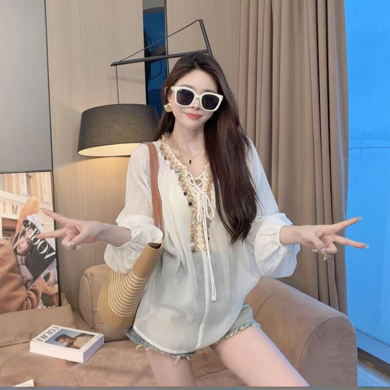 2026 Summer New Korean Style Casual Fashion Loose Versatile Design Lace-Up Long-Sleeve Shirt for Women
