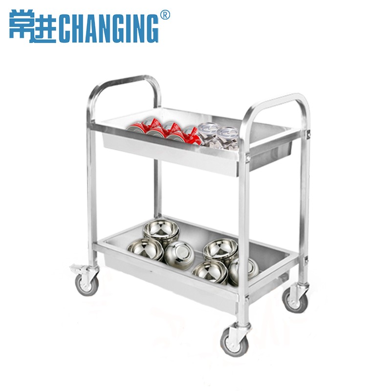 Everin Stainless Steel Dining Car Double Layer Thickened Trolley Hotel Dining Room Closeout Dining Car Collection Bowl Small Cart Commercial