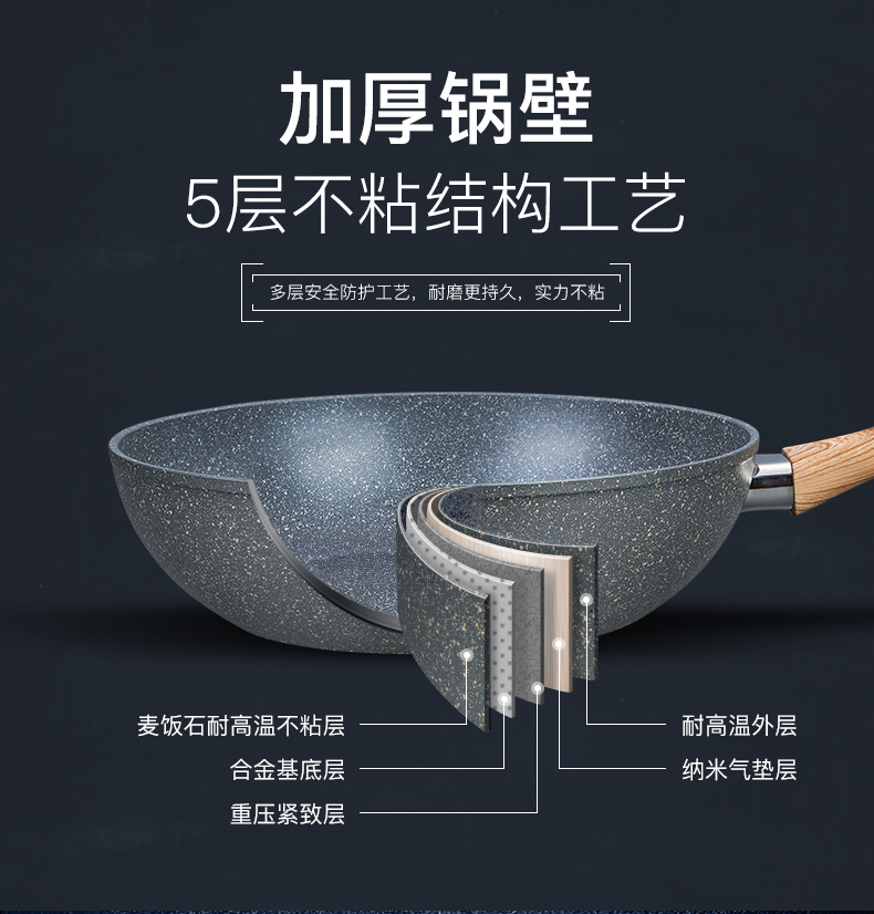 《中餐厅》同款 三禾 麦饭石不粘炒锅 24cm 燃电通用 图4