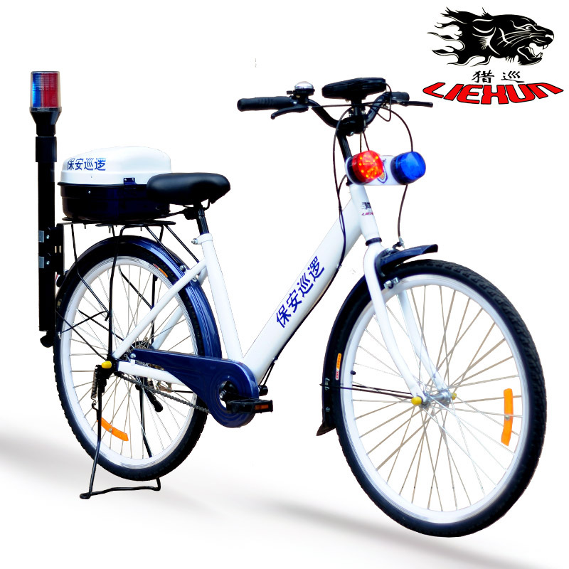 Security Patrol Bicycle for Property Management, Community, Park, and Scenic Area Security with Retractable Light Pole