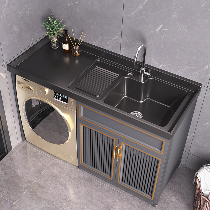 Quartz Stone Space Aluminum Integrated Balcony Washing Machine Companion Washing Machine Cabinet Custom Cut Corner with washboard pool slot roller