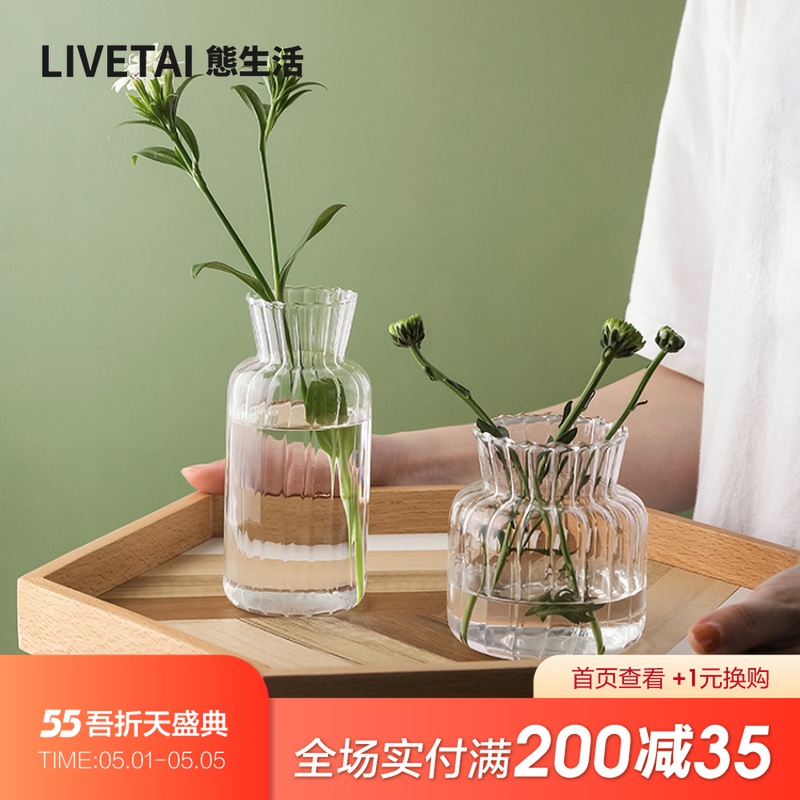 Natural life Japanese fresh hydroponic vessel Desktop ins wind transparent glass vase Dried flower flower small flower vase