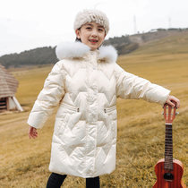 Brand childrens down jacket girl medium long Korean version of foreign girl baby winter fox fur thick coat