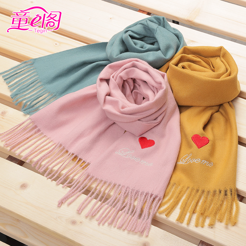Girl Imitation Cashmere Scarf Thicken 2022 Autumn Winter Caring Embroidered Scarf for Korean version Children's Flow Su scarves warm
