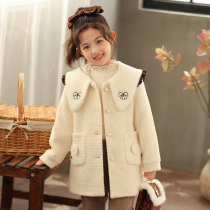 Girls 2023 new winter style gold mink plush solid color single-breasted medium and large childrens loose bear quilted coat