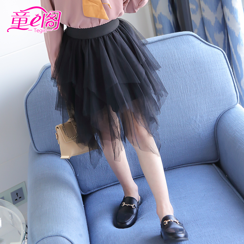 Girls skirt 2022 spring new children's mesh skirt Korean version of the middle child irregular puff skirt short skirt tide