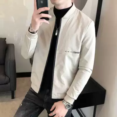 European station autumn casual jacket men Korean trend slim solid color baseball collar embroidered thin coat tide card