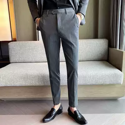 European station autumn high-end business casual pants men's British slim feet suit pants young pants