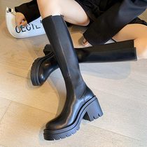 bv high heel smoke pipe boot thick bottom Chelsea short boots Women 2021 Fall new genuine leather single boot slim Martin boots