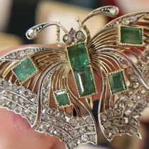 4 30 Diamond Emerald Butterfly Brooch