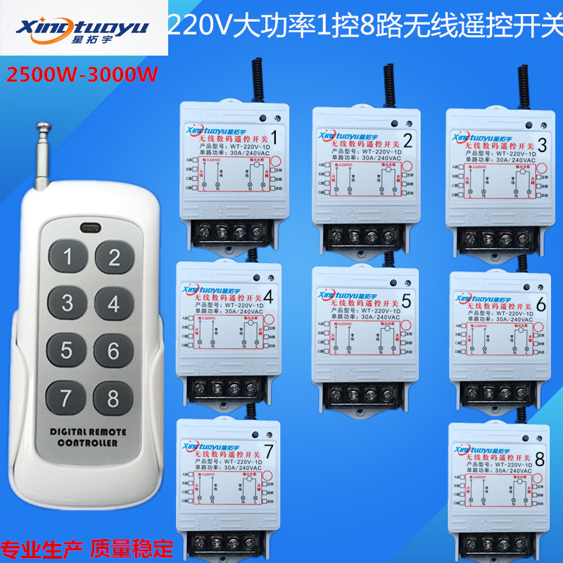 Star Tinto Uhigh-power 220V One-control 8-way controller Electric lamps appliances Water pumps 3000W wireless remote control switch