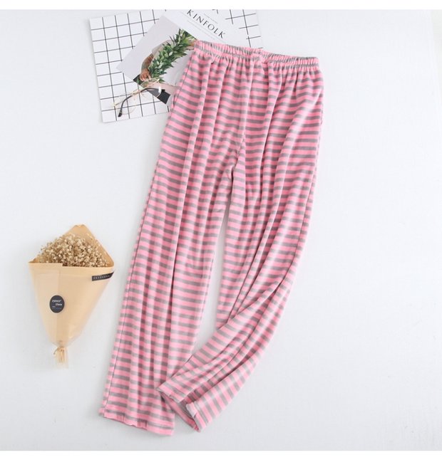 Bộ đồ ngủ nhung mới cho nữ mùa thu và mùa đông ấm áp cộng với quần nhung flannel sọc rộng quần dày nhà quần thun nam