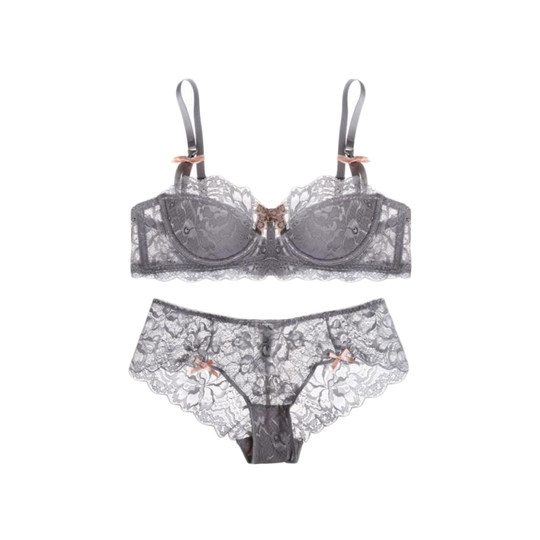 New lace half cup bra European and American transparent sexy push up small bra women's red underwear set thin section