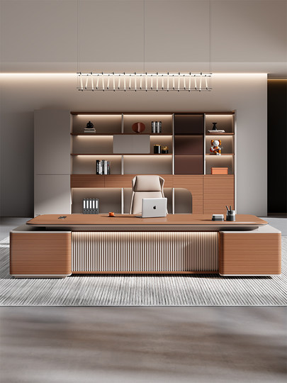 老板办公桌轻奢高级感经理桌椅组合简约吸塑工艺总裁室大班台家具