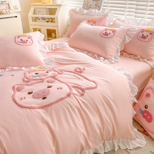 Брендовый хлопковый комплект, полотенце, милый пододеяльник, простыня, 4 предмета, 3 предмета