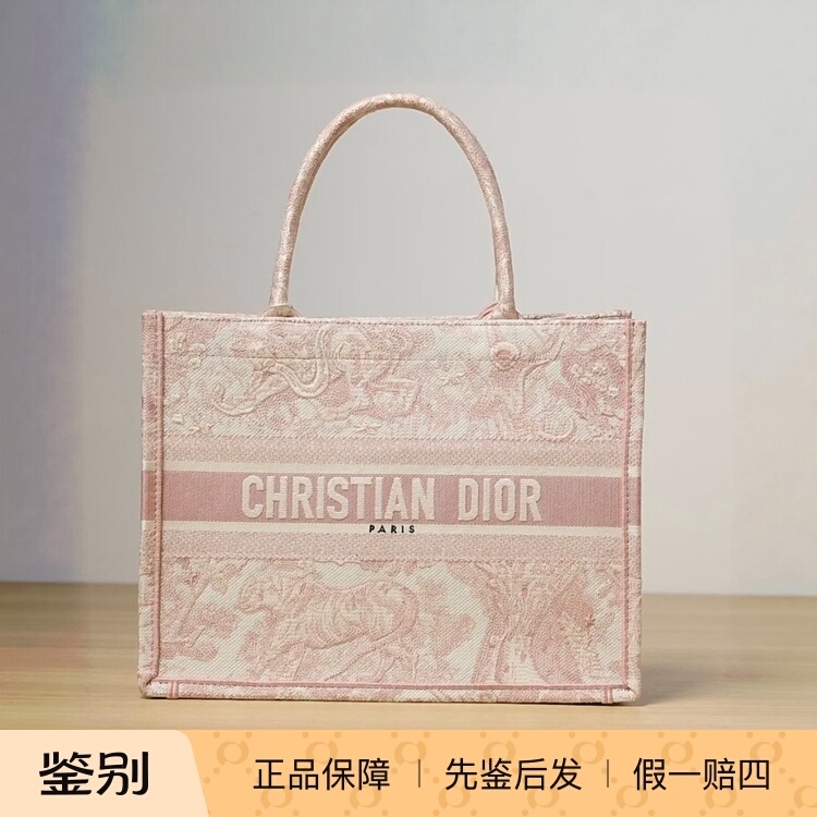 Dior Booktote Rouy Printed Large-Capacity Handbag Medium Size Candy Color with Pink Accents