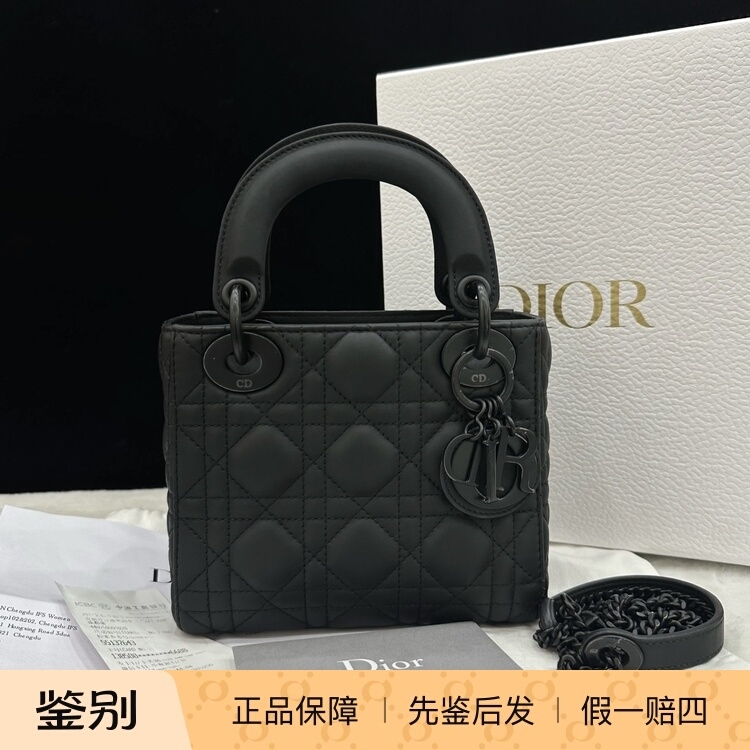 Dior Lady Dior Mini Small Size Cannage Pattern Cowhide Lady Dior Bag Mini Matte Black