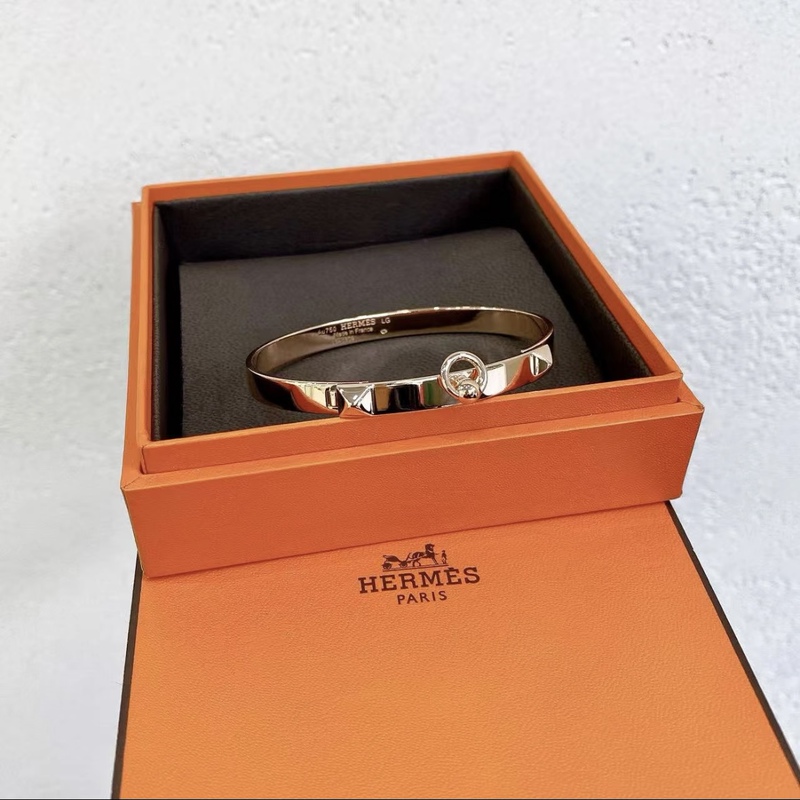 Hermes Collier De Chien Diamond-Free Bracelet 18K Gold Women's Rose Gold Color