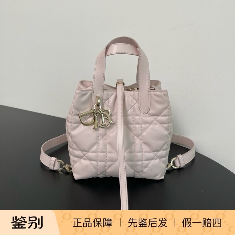 Dior Toujours Vertical Oversized Teng Pattern Ethnic Shoulder Tote Bag Small Size Cherry Blossom Pink