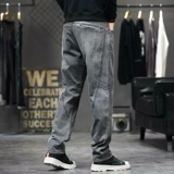 Эластичные джинсы для отдыха, элитные штаны, осенние, свободный прямой крой, большой размер