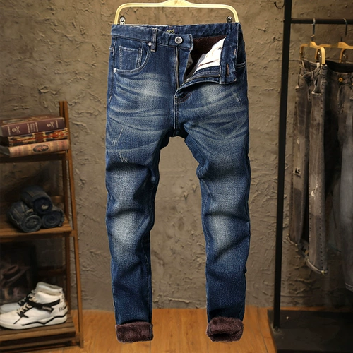 Демисезонные утепленные джинсы с начесом, бархатные эластичные штаны