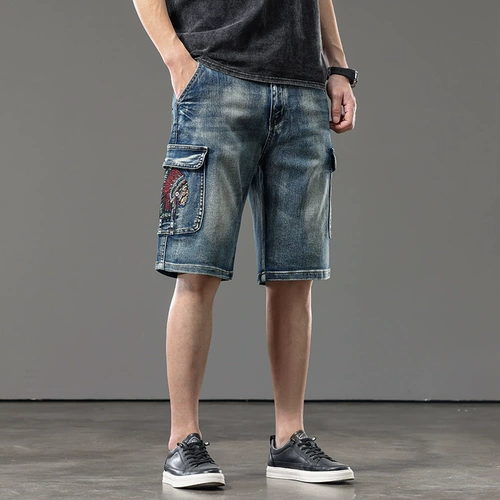 Элитная эластичная джинсовая юбка, шорты, штаны, с вышивкой, оверсайз