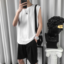 Summer vest mens shorts suit mens loose cotton waistcoat sports fitness basketball sleeveless T-shirt trend