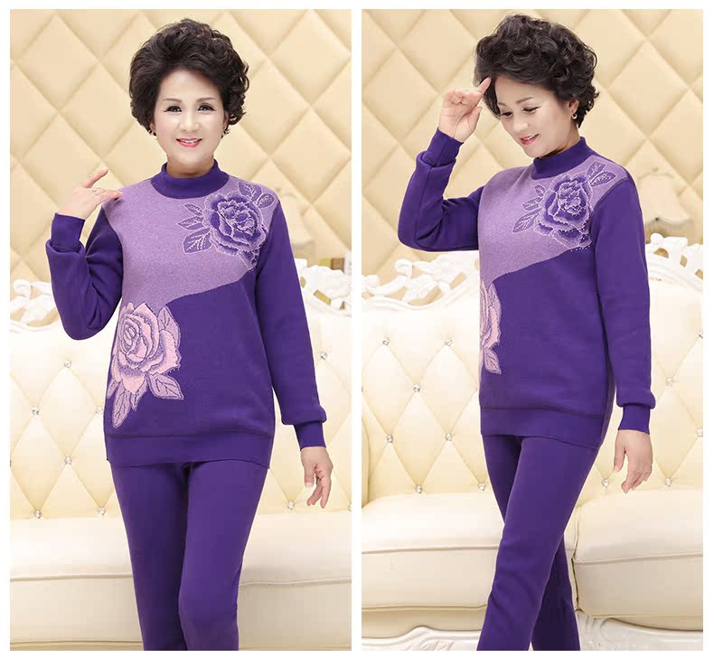Nhung Bắc Cực mùa thu và mùa đông nữ đồ lót nhiệt mẹ cổ áo thời trang jacquard cộng với nhung dày mùa thu quần dài phù hợp với quần dài đồ bộ bó sát