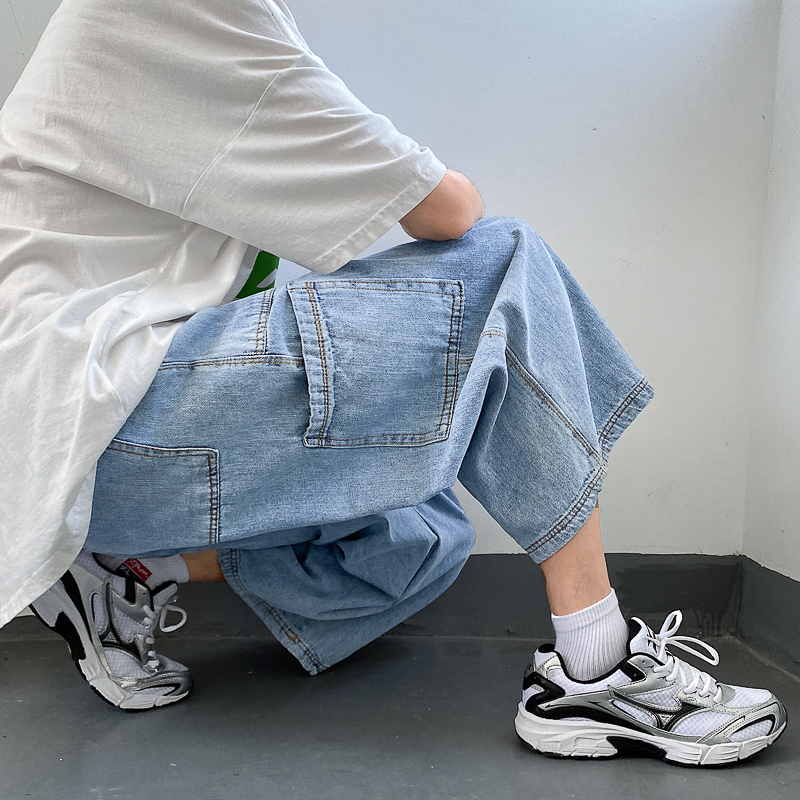 Men's Cropped Denim Shorts, Summer Thin Style, Trendy Brand, Loose Straight-Leg Cargo Pants, 2023 New Summer Mid-Length Pants Men's Cropped Denim Shorts, Summer Thin Style, Trendy Brand, Loose Straight-Leg Cargo Pants, 2023 New Summer Mid-Length Pants