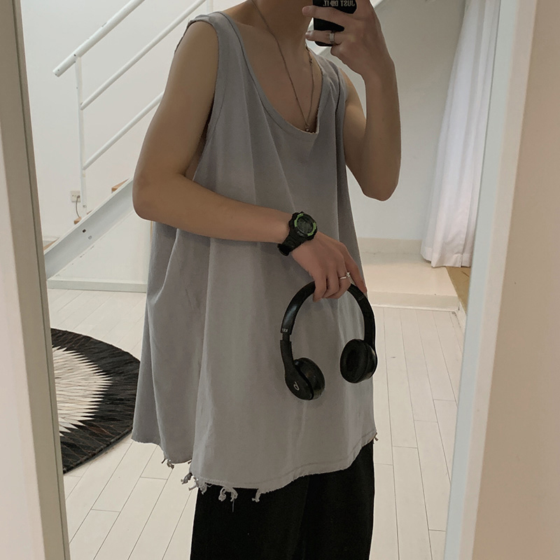 2023 New Men's Summer Sleeveless T-Shirt Vest Trendy Brand Cool Hip-Hop ins Hong Kong Style Loose Top 2023 New Men's Summer Sleeveless T-Shirt Vest Trendy Brand Cool Hip-Hop ins Hong Kong Style Loose Top