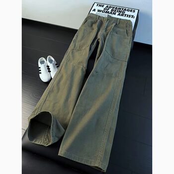 Summer washed large pocket work straight jeans