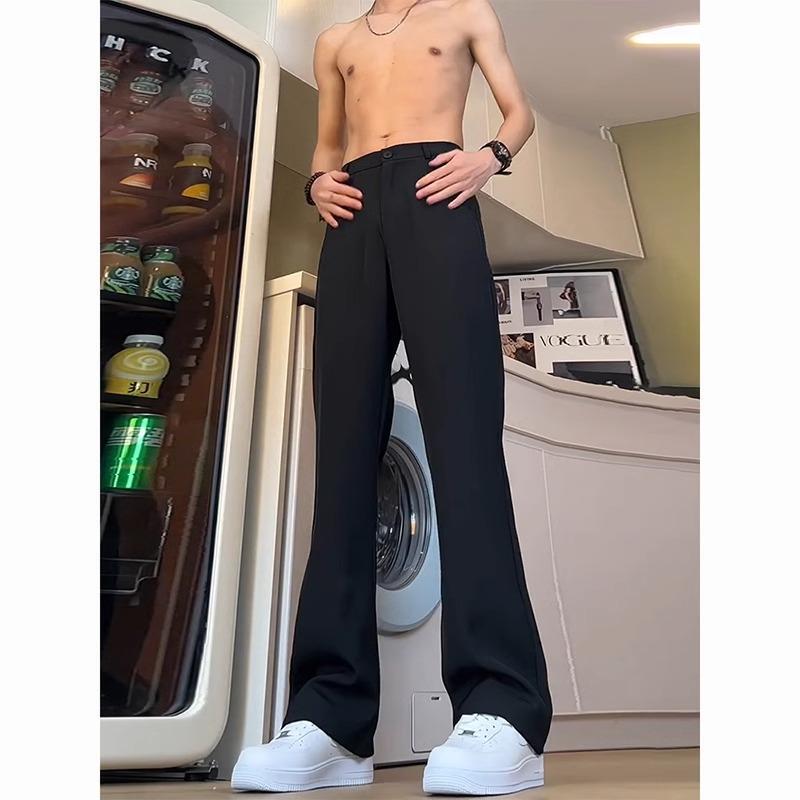 Black Straight-Leg Pants for Men, Summer High-Waisted, Slightly Flared Dress Pants with a Drapey, High-End Feel, Thin Casual Suit Pants